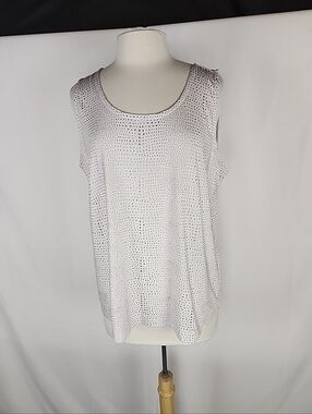 Chico’s Travelers Tank Top Sz 3 XL White Metallic Studded Stretch Travel Chic